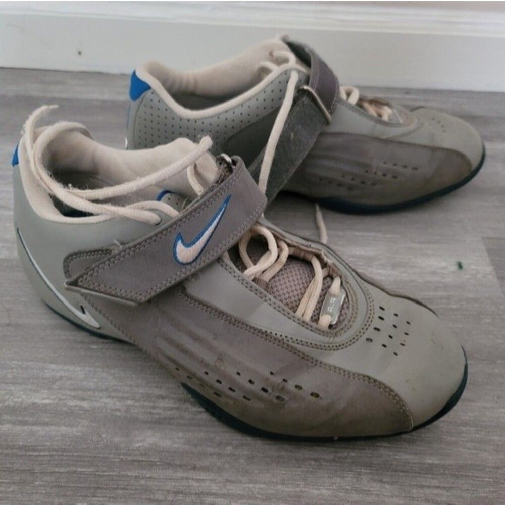 Grey and blue Nike Air tennis shoes with velcro strap - size 9